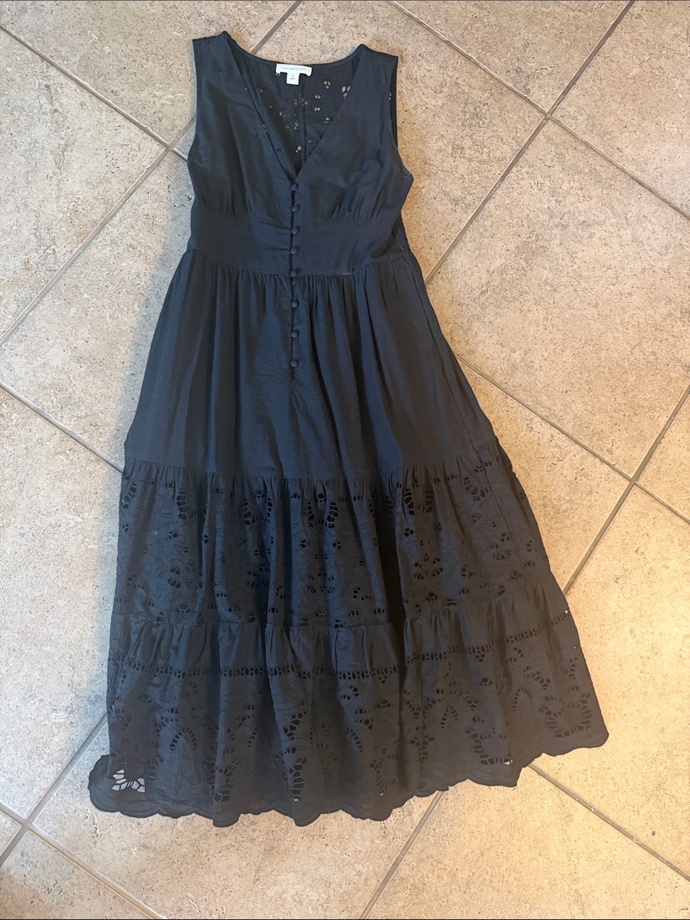 Treasure & Bond Black Eyelet Tiered Midi Dress